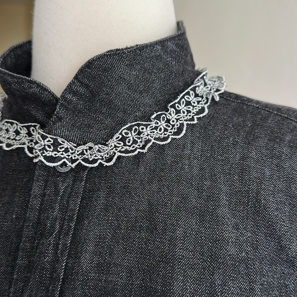 POLO RALPH LAUREN Black Denim Long Sleeve Shirt Lace Cowgirl Western Size 4 - Picture 11 of 13